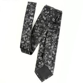 Alizeal Mens 3.15inches Flower Patterned Tie with Floral Printed Pocket Square, Black+White-new