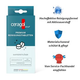 ceragol ultra Premium Reinigungs-Tabletten – Reinigungs-Tabs für alle Kaffee-Vollautomaten und Espresso-Maschinen, effektiver Kaffee-Reiniger, 10 Stück für 10 Anwendungen