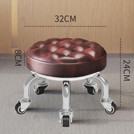 Halyuhn Brown Low Roller Seat 13’’, PU Leather Low Rolling Stool with 5 Rolling Caster Wheels, Low Seat Tool Heavy Duty for Home and Office Use, Modern Comfortable Wheel Stool Chair Low Height, 1Pcs