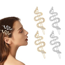 maxtachi 4 PCS Snake Hair Clip, Vintage Snake Hair Accessories, Snake Rhinestone Hairpin Decorative for Women Girls, Side Clips for Hair, Minimalist Snake Hair Pin, Perfect Clip for Girls and Women