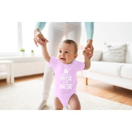 Belle Homie There's A Twosie In My Onesie - Funny Baby Essentials Bodysuit - Baby Boy Clothes Newborn Outfit (Newborn, Pink)