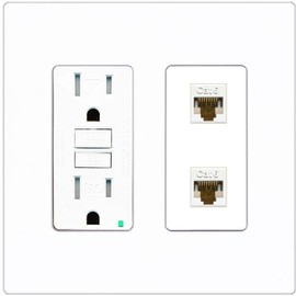 RiteAV 2 Port Cat6 Ethernet Wall Plate - GFCI [Screwless White]