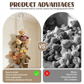 2 Pcs Soft Toy Storage Chains, Plush Toys Holder With Hooks, Boho Stuffed Animal Organizer Chain with 20 Metal Clips, Toy Hammock Teddy Storage Chain for Kids Room Hanging Toys Hats Socks