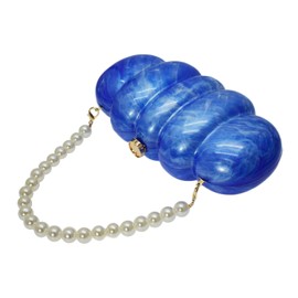 Cloud Acrylic Clutch Purse Marble Acrylic Bag Women Unique Evening Bag Pearl Chain Crossbody Handbag(blue)