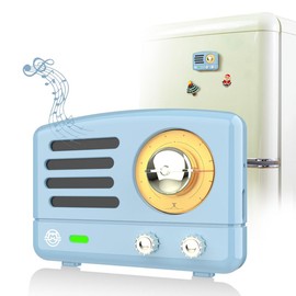 Muzen OTR Magnetic Sticker Speaker Portable Bluetooth Speaker,Apply for Metal Surface, Wireless Bluetooth 5.3 and Type-C Charge, Mini Size with Big Loud Sound, Retro Style Home Accessory Audio Smartphone - Color: Blue