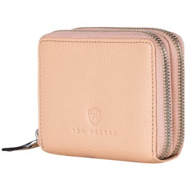 VON HEESEN Leather Wallet with RFID Blocker - Wallet for Men and Women Made of Genuine Leather - Wallet with Coin Compartment - Wallet for Men and Women, rose, 2 main compartments