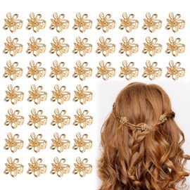 40 PCS Small Flower Hair Clips for Women Mini Tiny Sparkling Metal Gold Hair Flower Claw Clips Sweet Artificial Bangs Clips Decorative Cute Hair Accessories for Women Girls