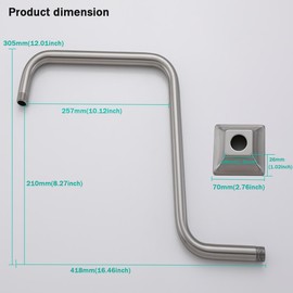 SEABEFORE16" Gooseneck (S-Shape) Shower Arm Brushed Nickel Shower Head Extension with Unique Flange, Standard 1/2" Connection,SE-91058-16BN
