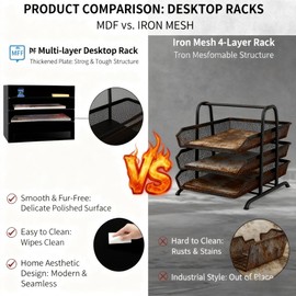 EMERIT 4-Tier Adjustable Paper Organizer, Large Capacity Book Shelf for Textbooks/Magazines/Office Files, Wooden Dividers, 7 lbs per Shelf, Black