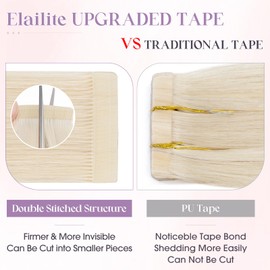 Elailite Tape in Hair Extensions Human Hair Real Remy Hair Platinum Blonde 20 Inch 50g 20pcs Thick Hair Ends Straight Invisible Seamless Skin Weft Best Tape for Women