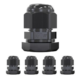 MGI SpeedWare 1/2" NPT Strain Relief Nylon Cord Grip Cable Glands, Black Plastic Grommet 5-Pack