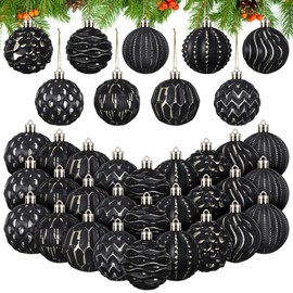 Liliful 36 Pcs Farmhouse Ball Ornaments Set Distressed Christmas Tree Ornaments Vintage Christmas Balls for Retro Holiday Party Decor (Black)
