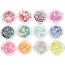 Brillantina Corporal y Sombras Glitter Ojos 12 Colores Noche Purpurina Líquida Facial Uñas Caja Compacta para Maquillaje Facial Corporal y Arte de Uñas en Fiestas y Festivales