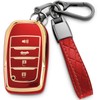 COTIYBOK for Toyota Key Fob Cover,Leather Keychain Soft TPU Protection Key Case for 2019-2024 Venza，Grand Highlander，Land Cruiser，RAV4 Prime，Fortuner，Corolla Cross，Hilux Smart Key 4 Buttons(A Red)