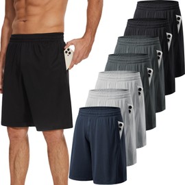 TVKSOM 7 Pack Mens Athletic Shorts with Pockets and Elastic Waistband Quick Dry Basketball Shorts Men for Running Casual