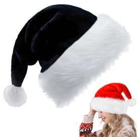 Black Santa Hat Christmas Hat 28*38cm for Kids,Thickened Classic Xmas Hat Plush Santa Claus Hat,Unisex Velvet Father Christmas Hat Costume,Christmas Party Hat Cap for Xmas New Year Festive Party Gift