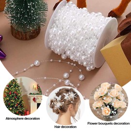 Pearl Ribbon Pearl Necklace Decoration, 60 m Beads Wedding Decoration, Wedding Pearl Cord, Decorative Pearl Ribbon, Artificial Pearl Ribbon for DIY Crafts, Hair Accessories, Table Decoration, Wedding,