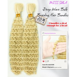 Deep Wave Bulk Braiding Hair Extensions-20 Inches 4 Bundles White Blonde Synthetic Curly Hair Bundle for Braiding,No Weft Braids for Human（20"-4 Bundles,613#）