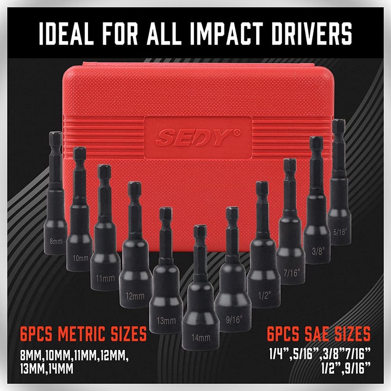 12-Piece Magnetic Nut Driver Set - Premium Impact Power Hex