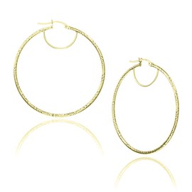 HUG A HOOP - 925 Sterling Silver Gold Overlay Textured Hoop Earrings, Round Thin 2mm Click-Top Hoops 12mm-70mm, Metal, Cubic Zirconia