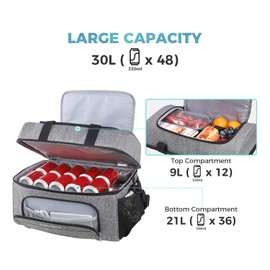 Lifewit Soft Cooler Bag 48-Can Lightweight Portable Cooler Tote Double Layer Grey