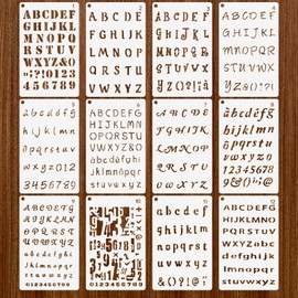 12 Pcs Letter Stencils, Plastic Numbers Stencils Template Alphabet Drawing Templates for Painting Reusable Alphabet Stencils Letters for Notebook, Journal, Scrapbook Decorations, Art Projects