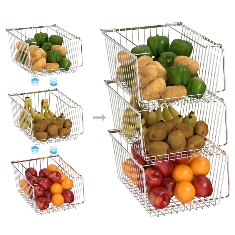 blitzlabs Wire Storage Baskets Stackable Refrigerator Organizer Bins Sturdy Metal