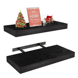 Vervida® Black Floating Shelves 15 x 6.8 Inches Wall Shelf Modern Bedroom Decor Set of 2 Wall Mounted for Bathroom, Kitchen, Living Room, Office, with Invisible Brackets Black Wall Shelves