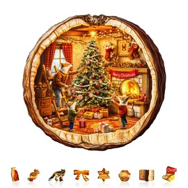 Jigfoxy Wooden Puzzles for Adults, 265-Piece Christmas Fox Garden Jigsaw Puzzle, Unique Animal-Shaped Jigsaw Puzzle for Adults and Teens, Creative Gift with Premium Wooden Box,13.4 * 12.8in