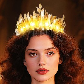Catery Diadema Iluminada con Corona de Pan de Oro, Accesorio para La Cabeza de Diosa Griega para Mujer