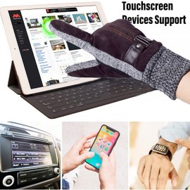 WITERY Mens Winter Thermal Gloves Genuine Leather Touch Screen Windproof Gloves Cold Proof Mittens for Hiking Cycling Skating Running Motorcycling and Working