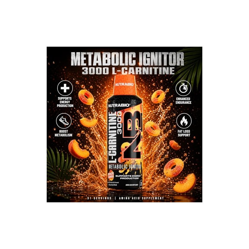 NutraBio – L-Carnitine Liquid Shots – 3000mg – 10mg of