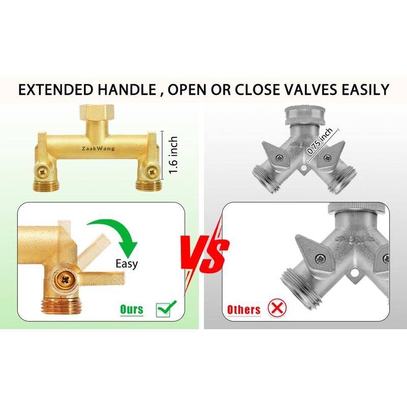 Hose Splitter 2 Way, Heavy Duty Brass Garden Hose Splitter,