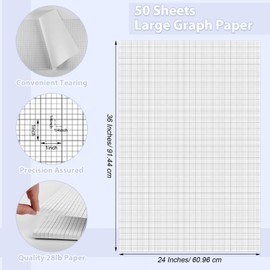 gisgfim 50 Sheets Large Graph Paper 24 x 36 In Graph Paper Pad 1/4 In Ruled Large Grid Paper Sheet Blueprint Paper Engineering Paper Poster for Architect Designer Mathematician Draftsman(White）