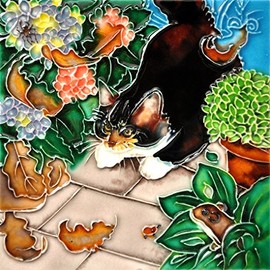 Cat and Mouse - Decorative Ceramic Art Tile - 6"x6" En Vogue