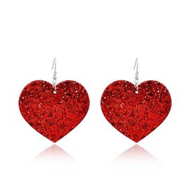 Heart Earrings for Women Valentine Day Rhinestone Red Love Heart Dangle Drop Earrings (C-Bling,Red)