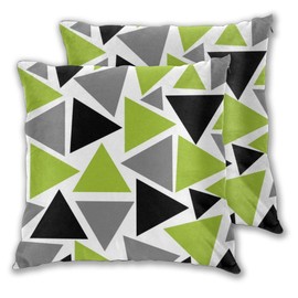 Art Fan-Design Cushion Cover Random Triangles Lime Green Gray Black On White Set of 2 Square Throw Pillow Case Sham Home for Sofa Chair Couch/Bedroom Decorative Pillowcases