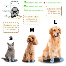 4 Pairs Non-Slip Dog Socks & Cat Socks with Rubber Reinforcement and 8 Small Straps Pet Paw Protector for Hardwood Floors Interior Wear Style 2(M)