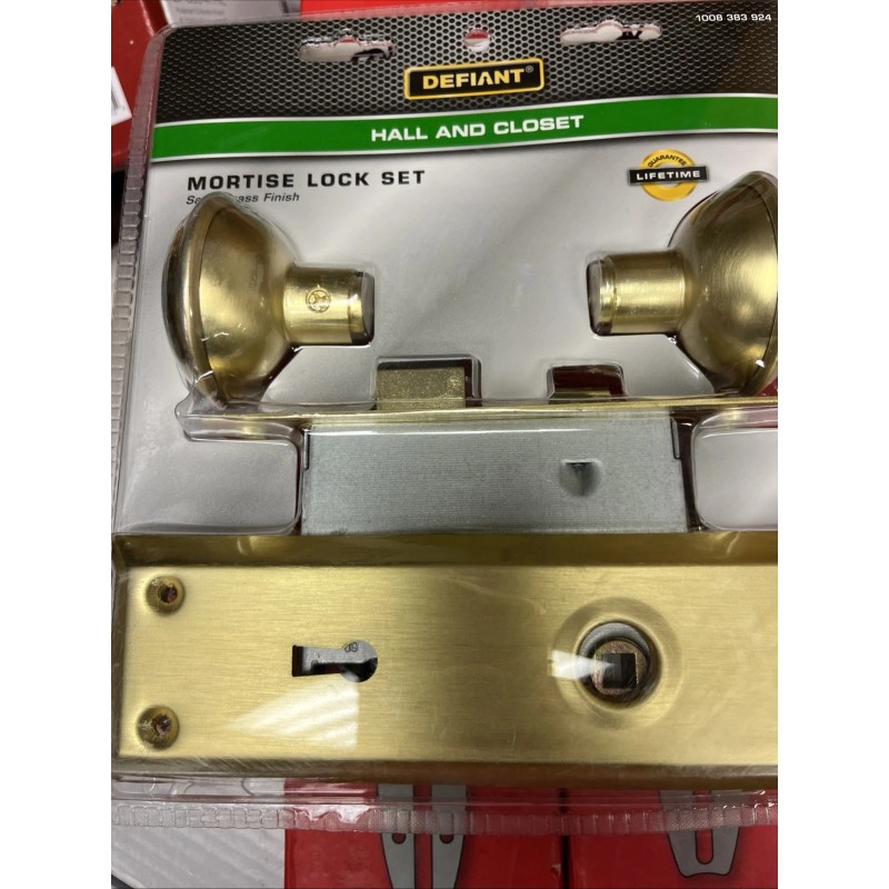 DEFIANT Hall & Closet Mortise Lock Set Satin Brass Finish