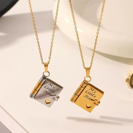 My Little Star Book Necklace with Pink Gift Box , My Incredible Daughter Book Necklace with 6 Pages of Message,A letter for My Daughter Jewelry, Openable Pendant Adjustable Birthday Day Graduation Gift (Silver)