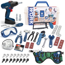 AMYCOOL Building Toys, 60 Pieces, Popular, Tool Set, Storage, Carpenters, Pretend Play, Tool Box, Electric Drill, Screws, Toys, DIY, Educational Toys, Indoor Play, Present, Ranking, Boys, Girls, Christmas, Birthday, Children's Day, Kindergarten Entrance 