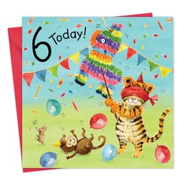 Twizler 6th Birthday Card for Boy or Girl with Pinhata - Age 6 Birthday Card - Age 6 Card - Childrens Happy Birthday Card - Girls Birthday Card - Boys Birthday Card - Age 6 Gifts