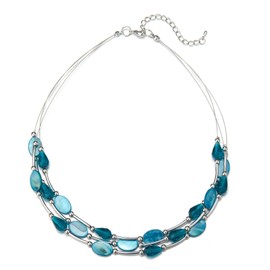 PEARL&CLUB Crystal Layered Statement Necklace For Women - Choker Necklace with Chunky Silver Chain, Birthday Gifts For Women (13-hole blue)