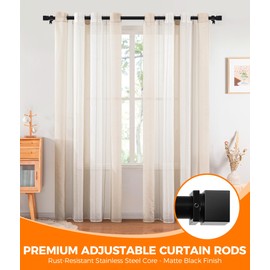 Curtain Rods for Windows Heavy Duty, Adjustable Curtain Rod 32 to 88 Inches, Metal Black Curtain Rod with Square Ends, Easy Install for Living Room Bedroom Kitchen