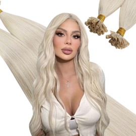 Ugeat Real Hair Extensions, U-Tip Keratin Extensions, White Blonde Colour 60A, 40 cm, 50 g, 50 Strands