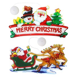 2 Packs Suction Cup Hanging Lamp Christmas Suction Cup Light Christmas LED Window Light LED Curtain Hanging Lamp Santa Claus Christmas Tree Window Hanging Lamp with Suction Cup Indoor Window Decor