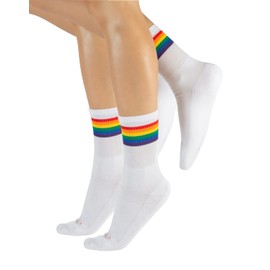 CALZITALY 2 Pairs Unisex Socks with Rainbow Pattern, Cotton Stockings for Men and Women, Grey, White, Black, 35/38-39/42-43/46, Made in Italy, White