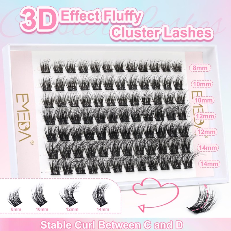 3D Fluffy Eyelash Cluster, EMEDA Individual Eyelash Cluster Eyelash Extensions