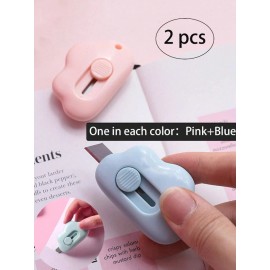 Unbranded 2pcs Mini Cloud Utility Knife Set - Portable Cute Knives in Pink & Blue