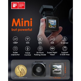 VANTRUE E1 Lite WiFi Mini Dash Cam with Voice Control, 1080P Front Dash Camera for Sedans/SUVs/Trucks, GPS, Free APP, 24 Hours Buffered Parking Mode, Super Night Vision, Support 512GB Max